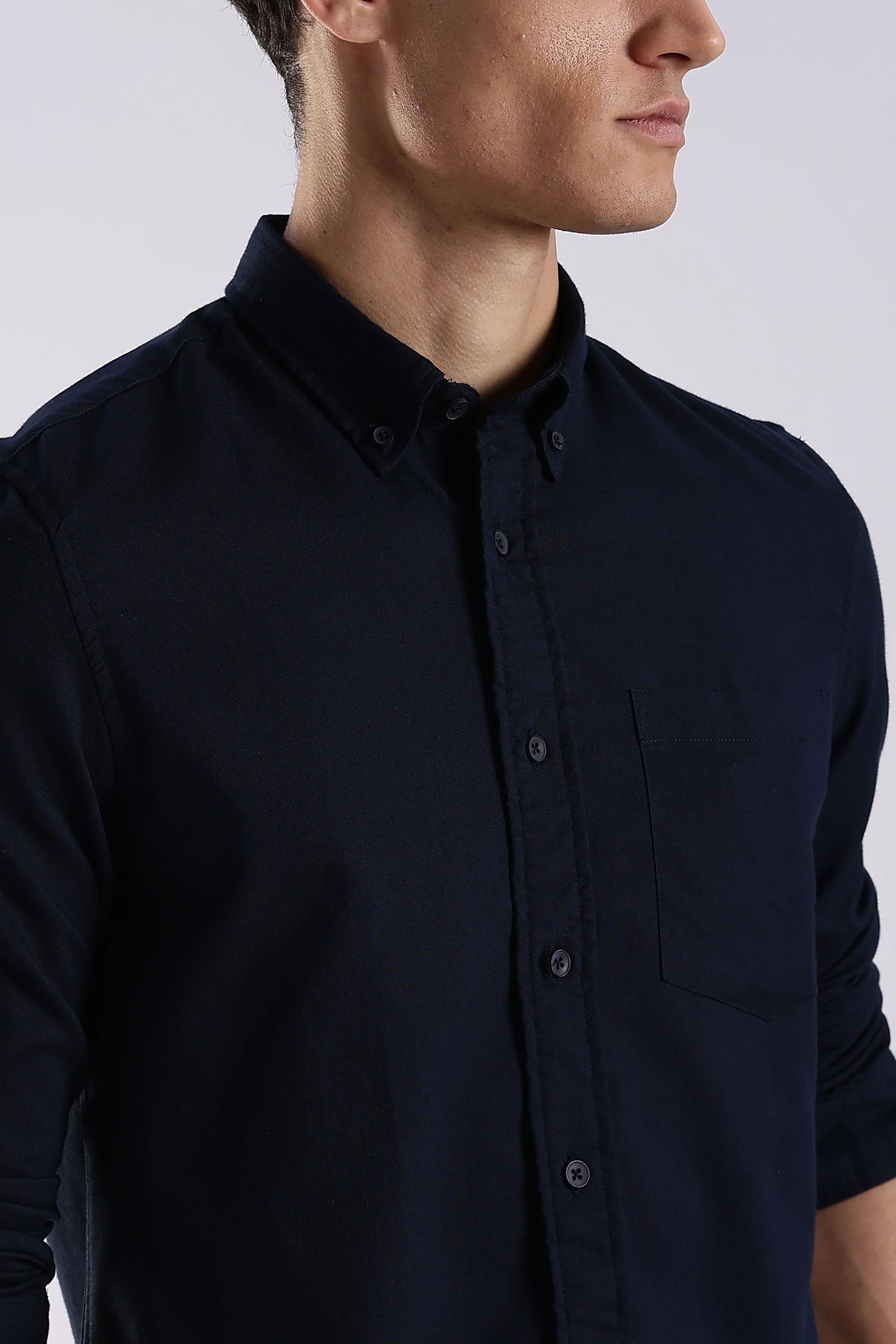 Men Navy Blue Oxford Solid Shirt - Image 6