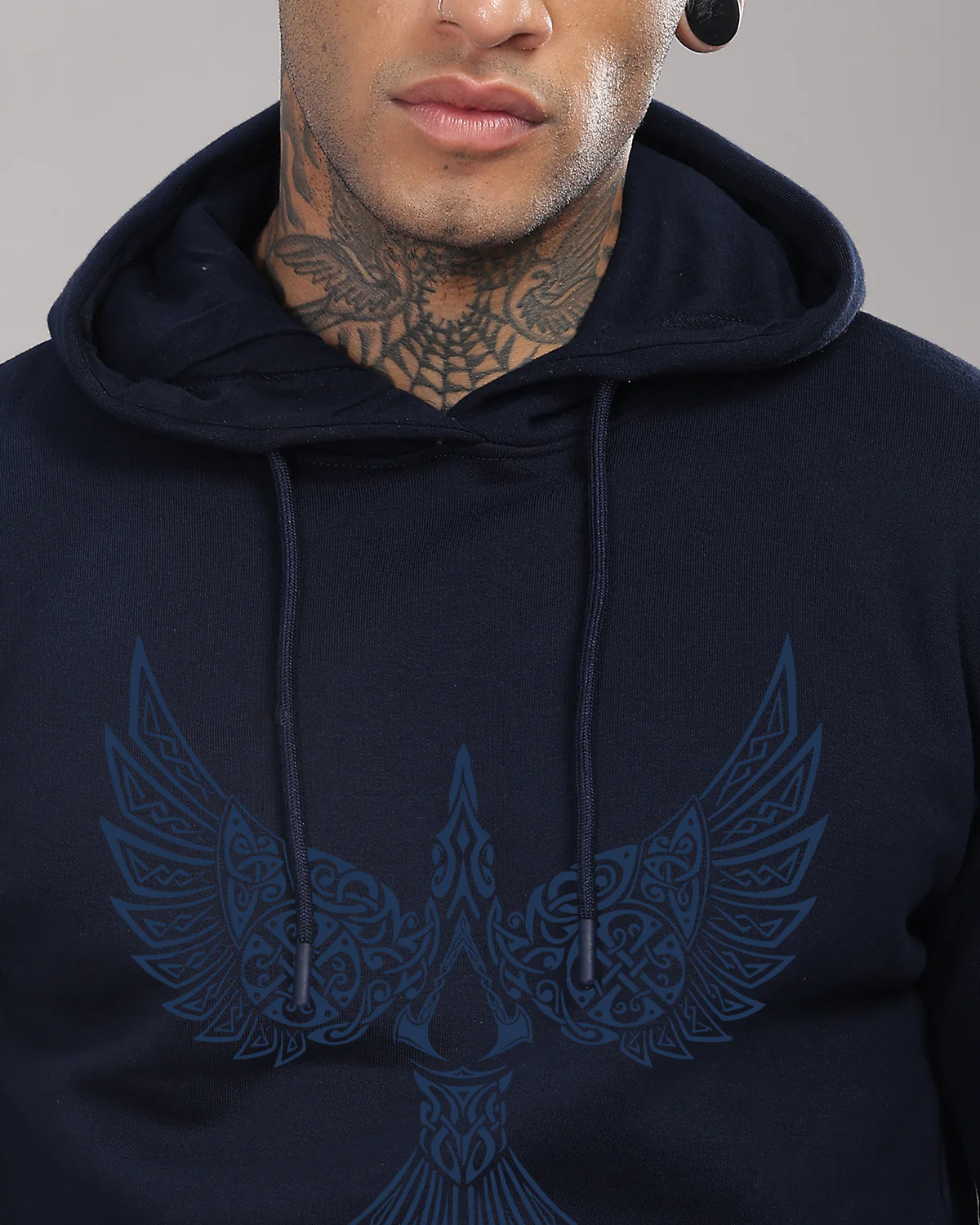 Men Navy Blue Printed Hoodie - Image 3