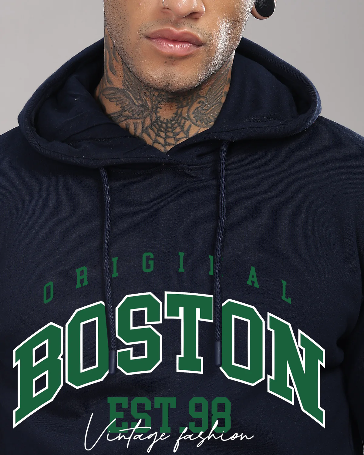 Men Navy Blue Printed Hoodie - Image 3