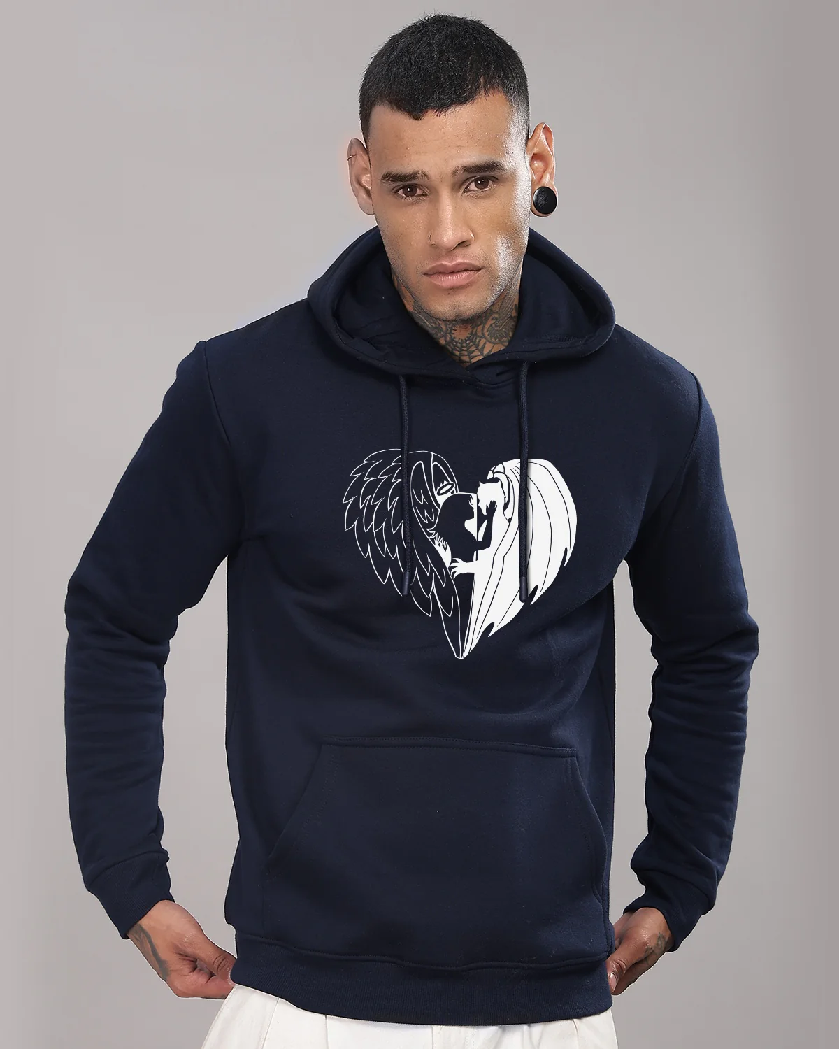 Men Navy Blue Printed Hoodie - Image 2
