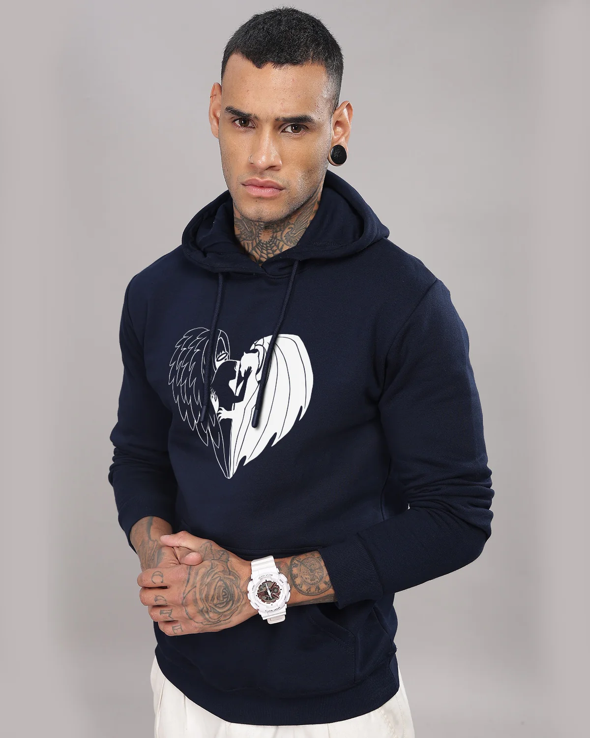 Men Navy Blue Printed Hoodie - Image 5