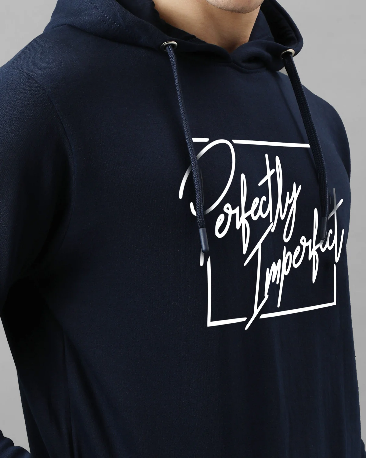 Men Navy Blue Printed Hoodie - Image 3