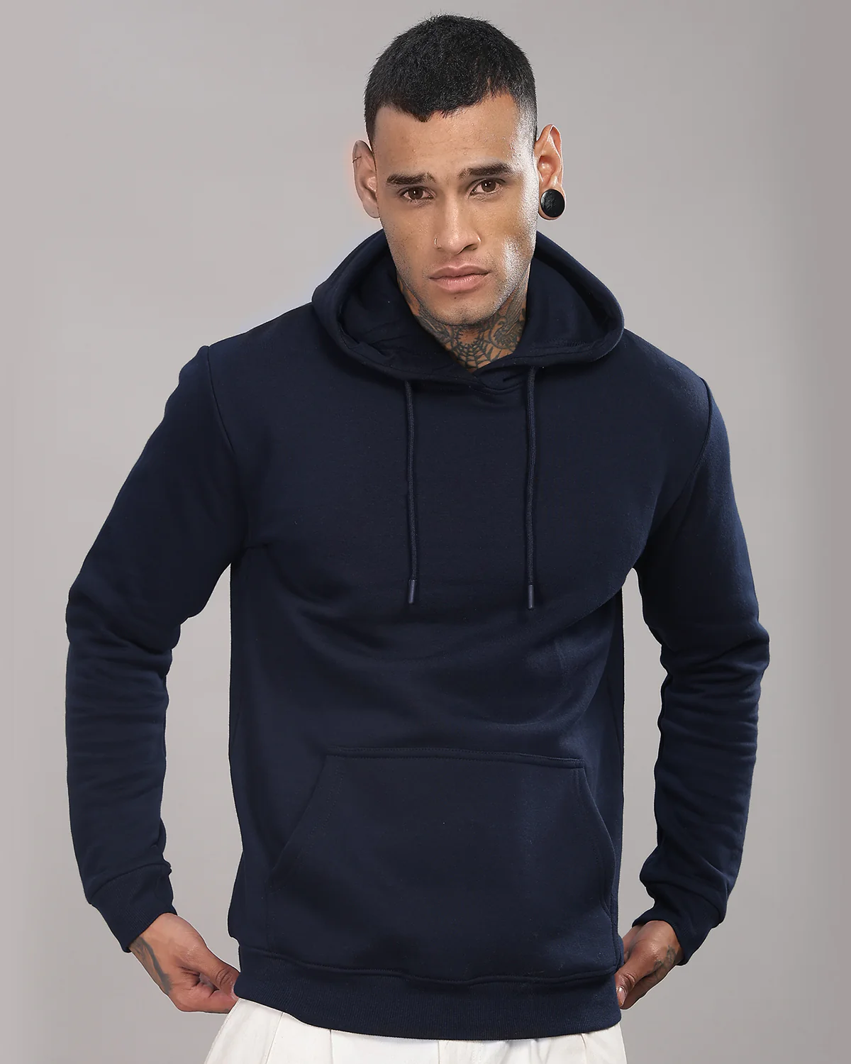 Men Navy Blue Printed Hoodie - Image 2