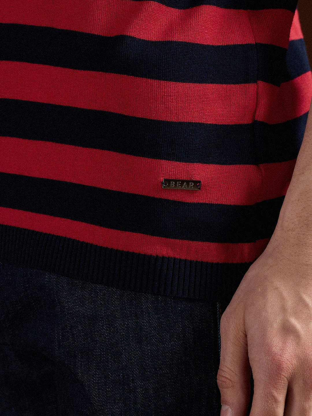 Men Navy Blue & Red Horizontal stripes Design Slim Fit Polo - Image 6
