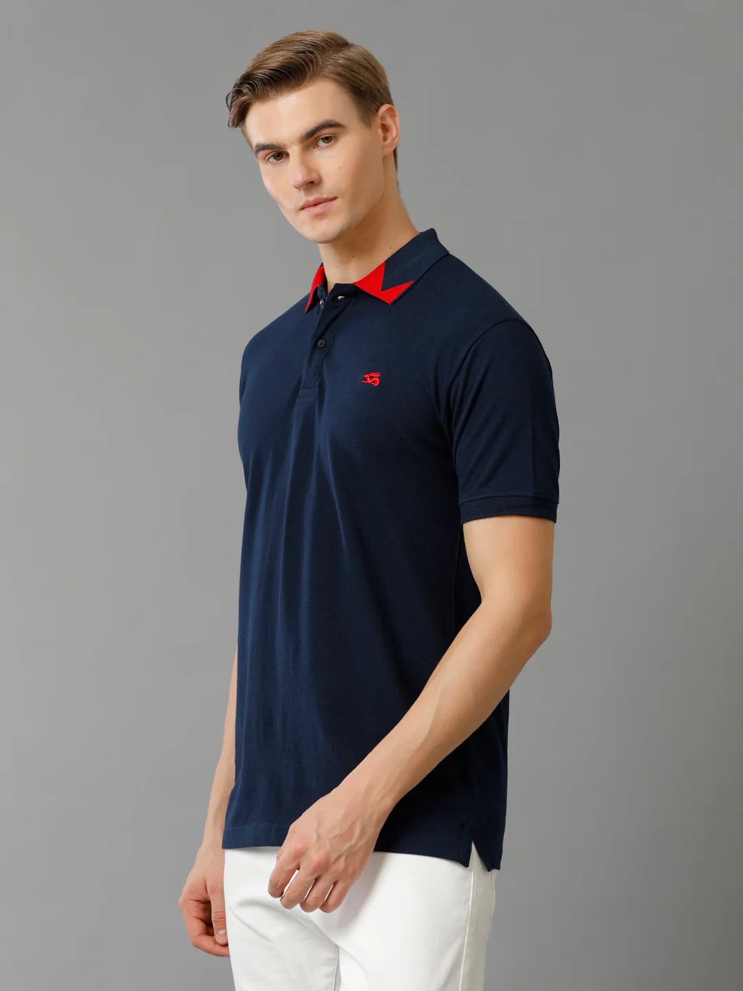 Men Navy Blue Regular Fit Polo T-Shirt - Image 3