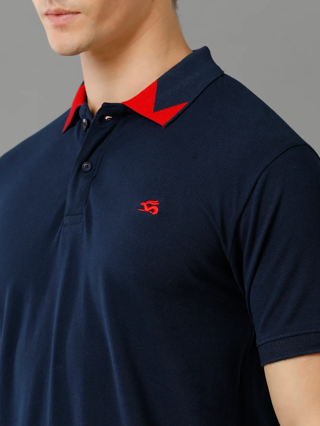 Men Navy Blue Regular Fit Polo T-Shirt - Image 4