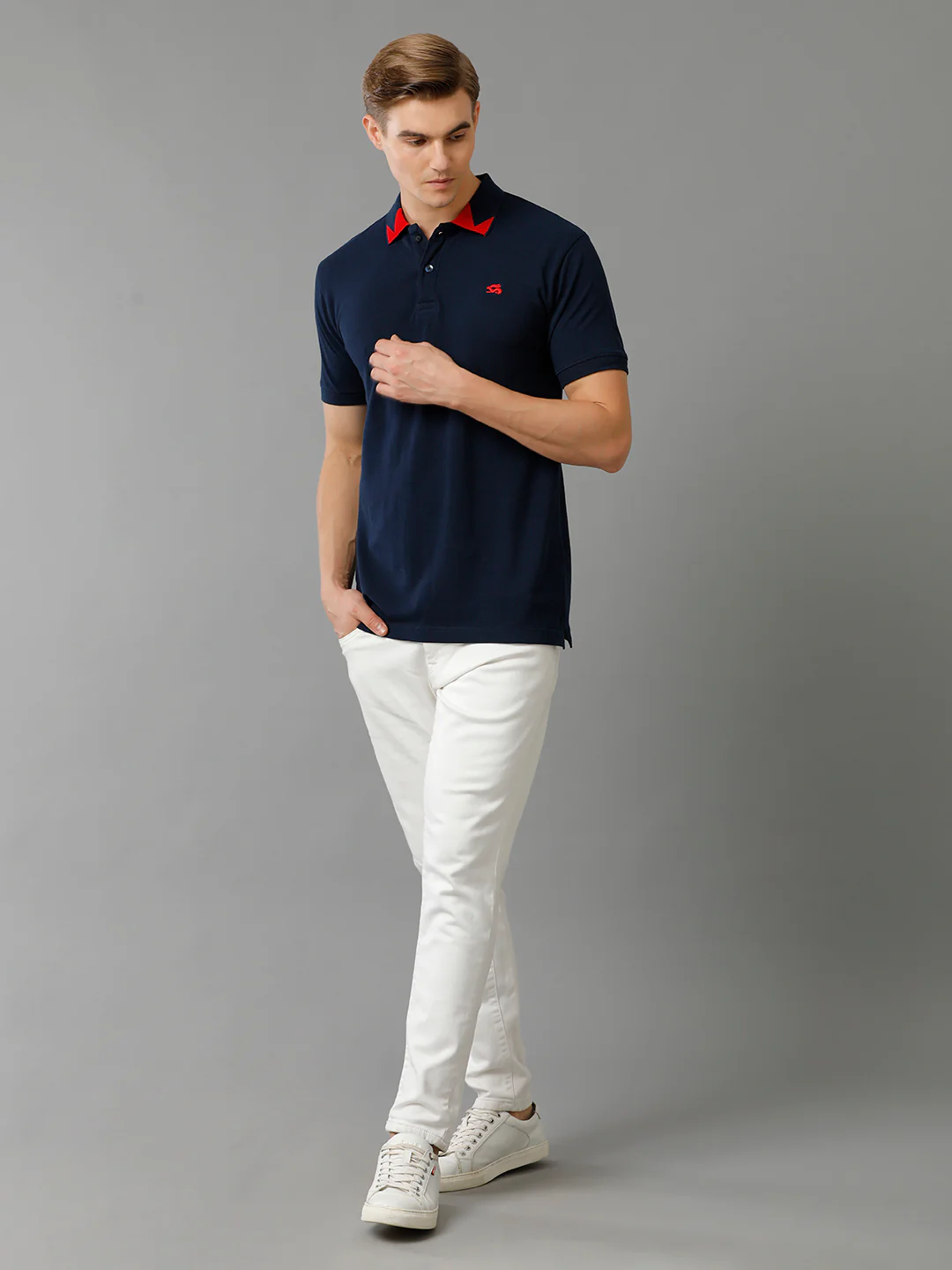 Men Navy Blue Regular Fit Polo T-Shirt - Image 5