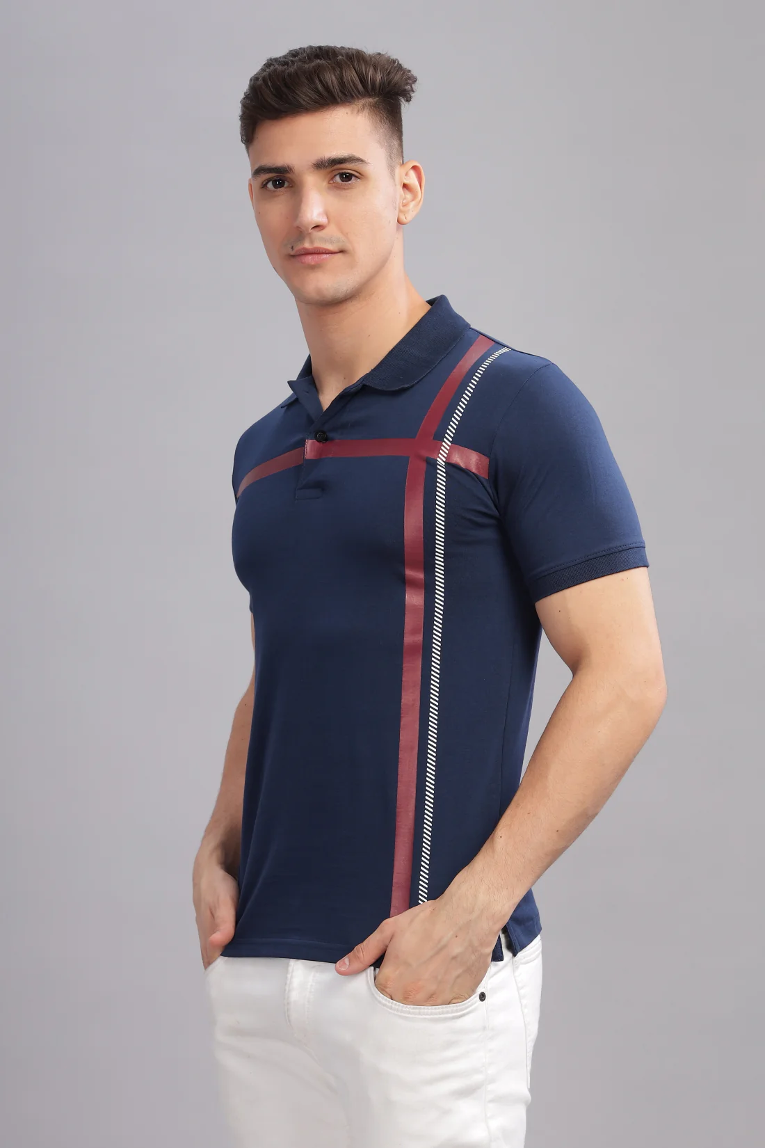 Men Navy Blue Regular Fit Polo T-Shirt - Image 2