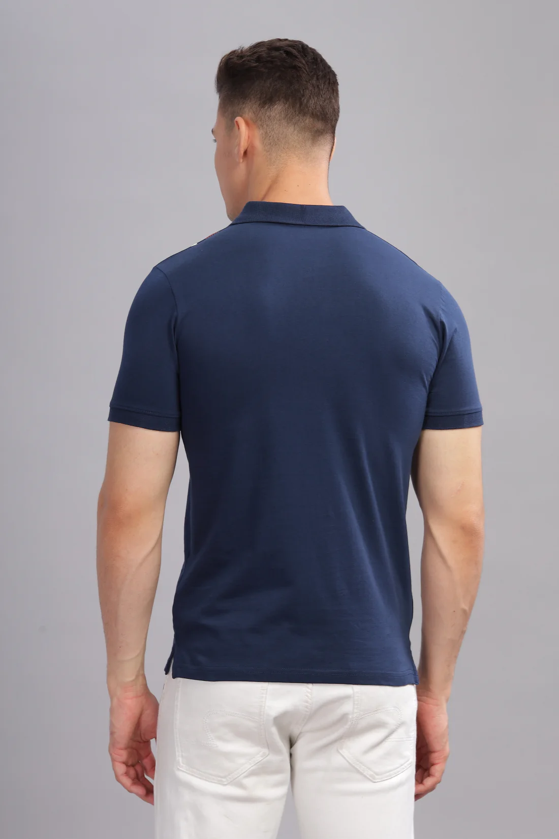 Men Navy Blue Regular Fit Polo T-Shirt - Image 3