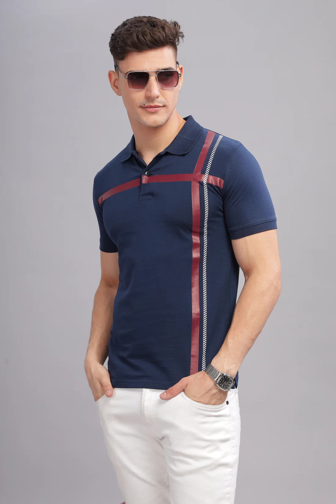 Men Navy Blue Regular Fit Polo T-Shirt - Image 6