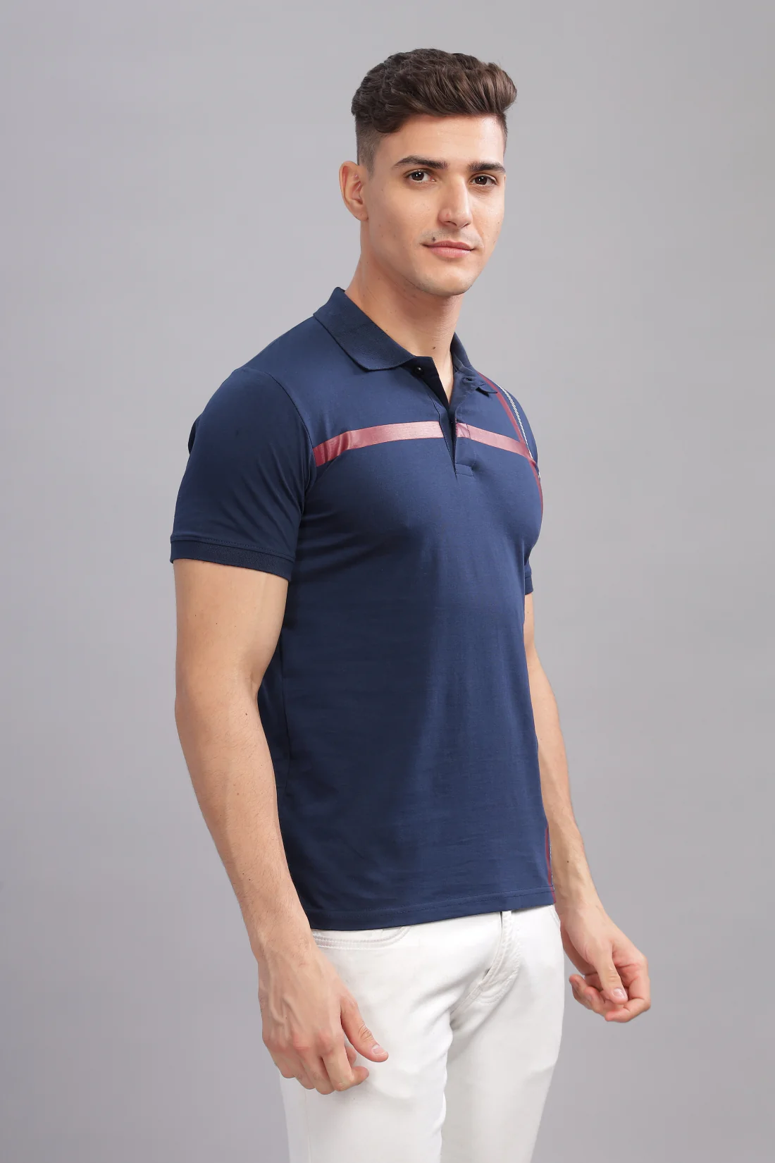 Men Navy Blue Regular Fit Polo T-Shirt - Image 7