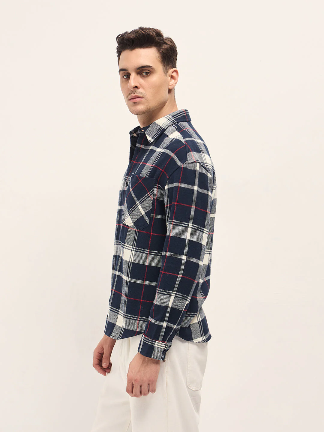 Men Navy Blue Relax Fit Overshirt - Image 3