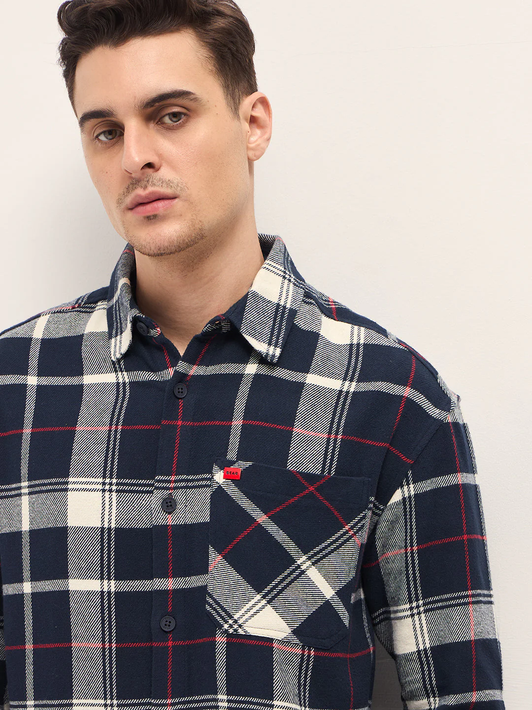 Men Navy Blue Relax Fit Overshirt - Image 5