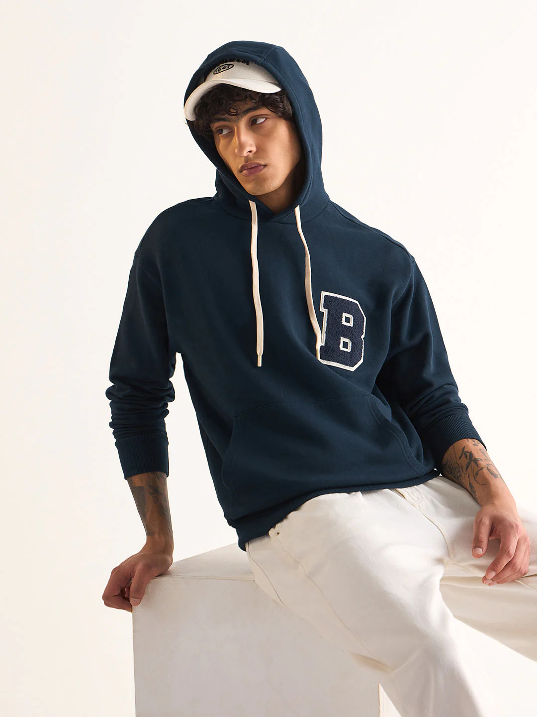 Men Navy Blue Relaxed Fit Hoodie