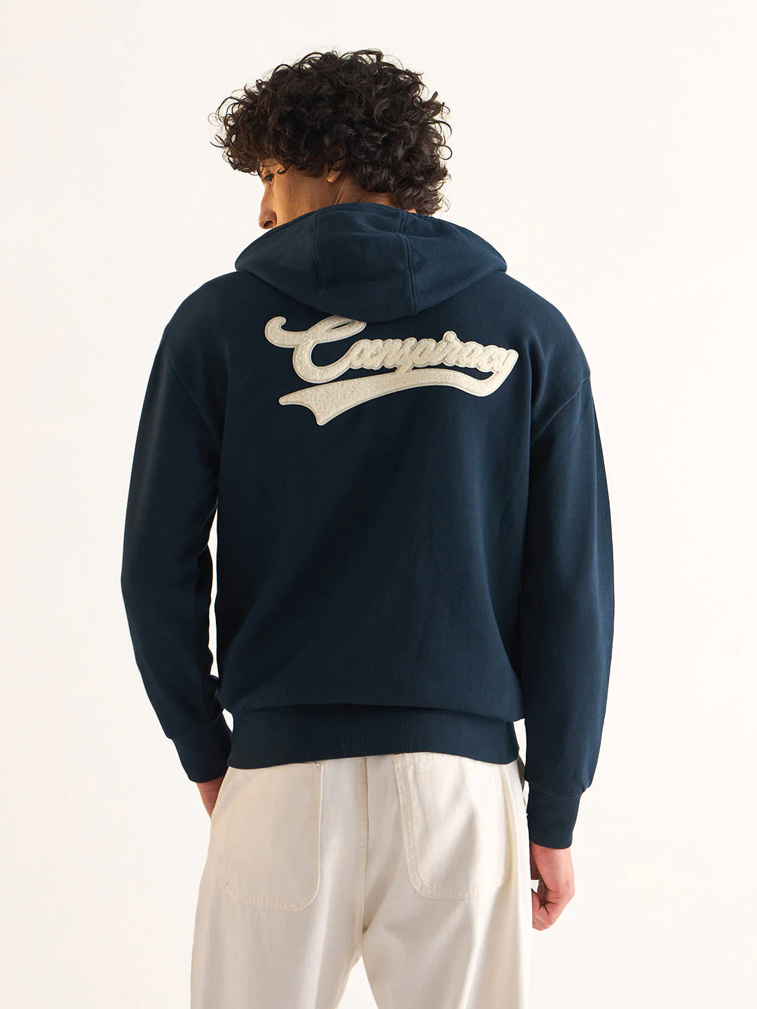 Men Navy Blue Relaxed Fit Hoodie - Image 2