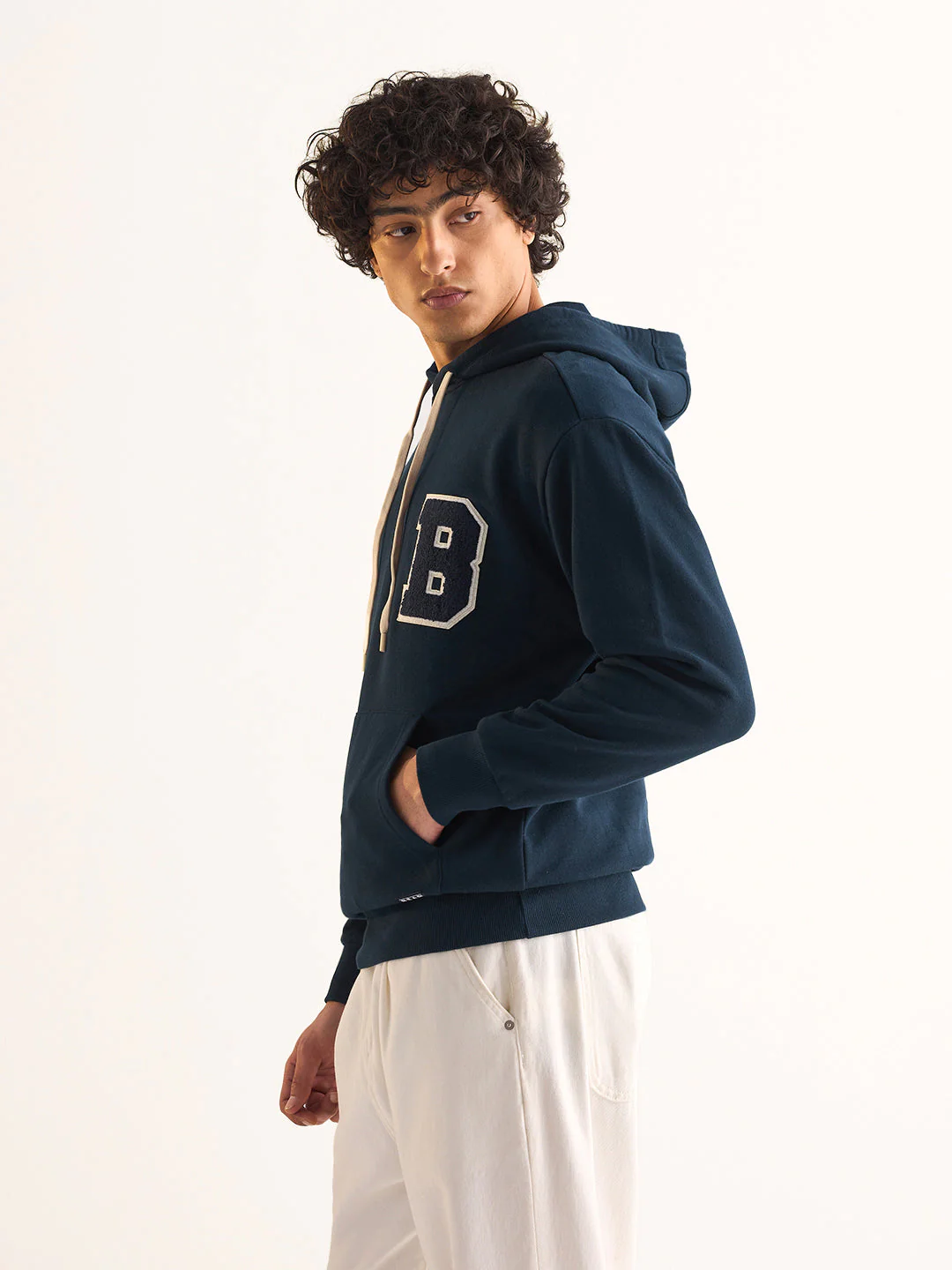 Men Navy Blue Relaxed Fit Hoodie - Image 3