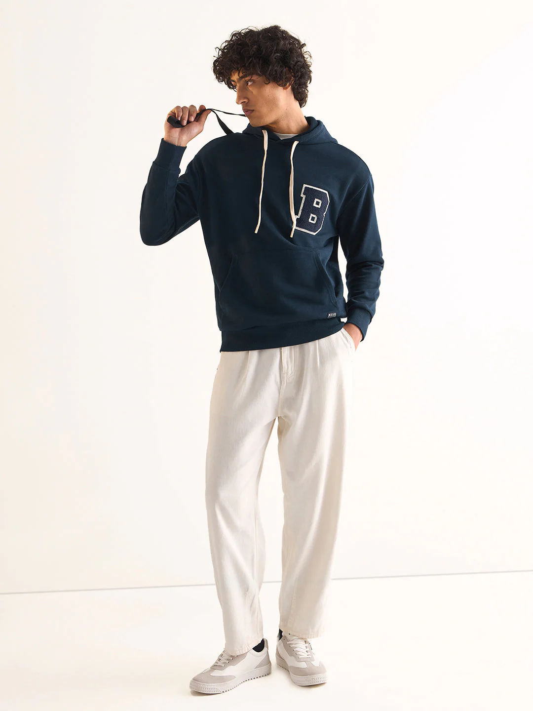 Men Navy Blue Relaxed Fit Hoodie - Image 4