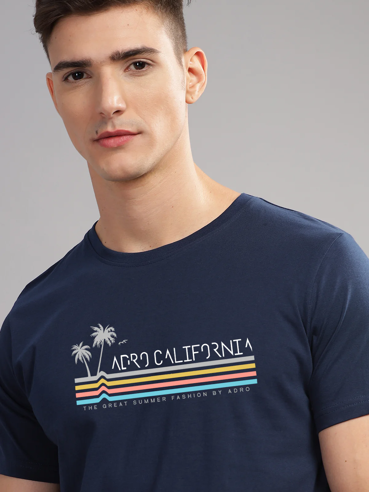 Men Navy Blue Round Neck T Shirt - Image 2