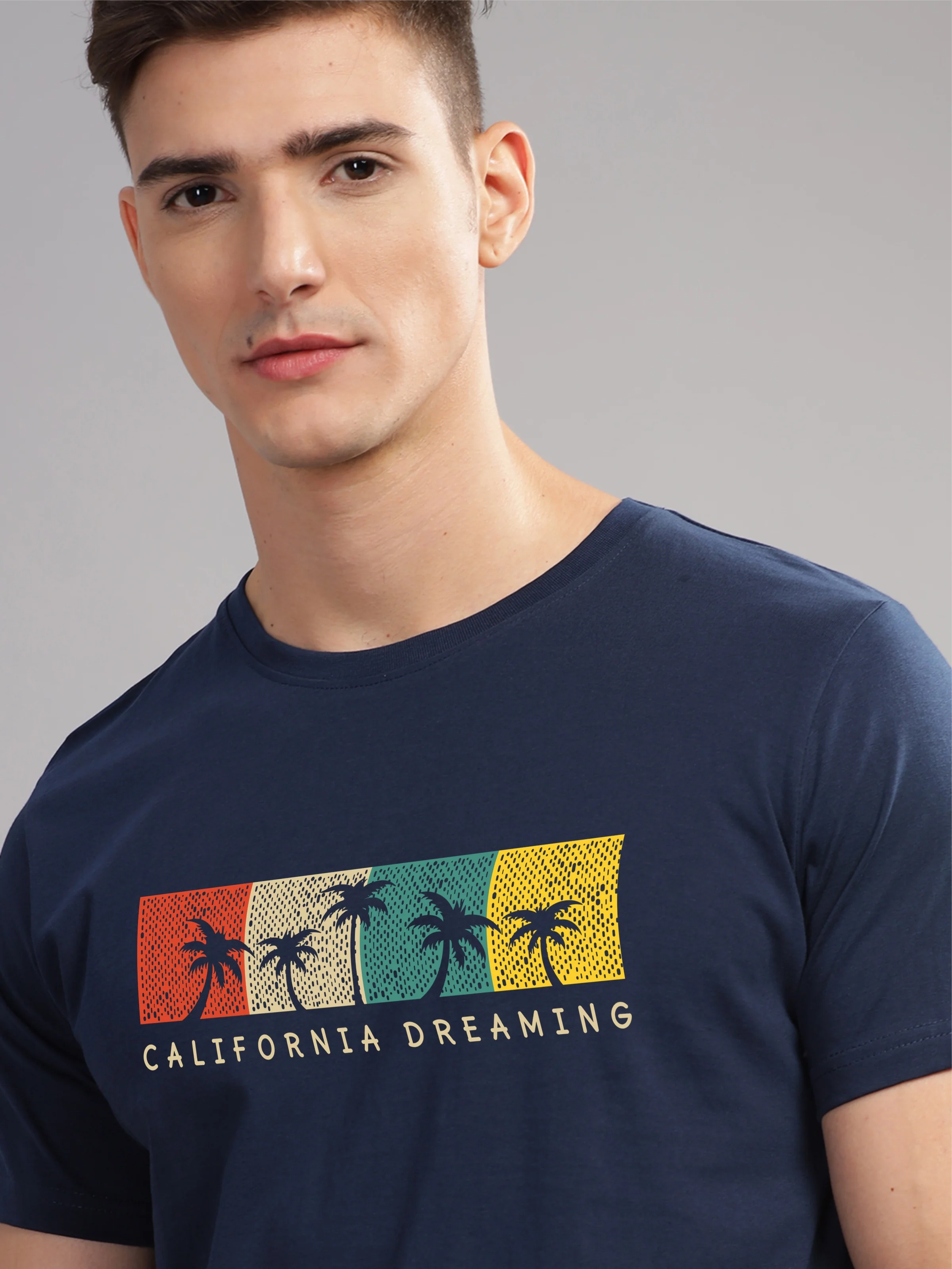 Men Navy Blue Round Neck T Shirt - Image 2