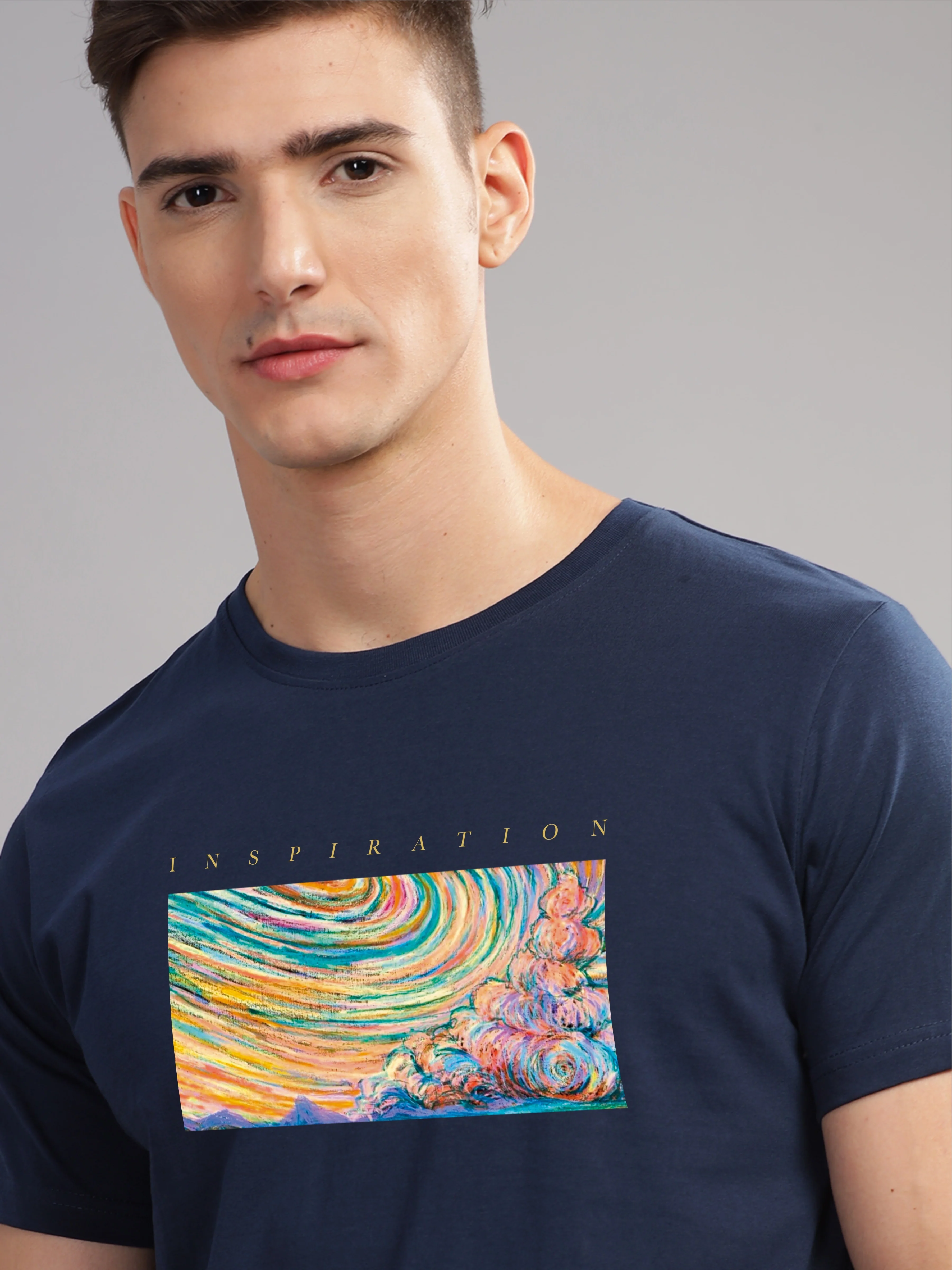 Men Navy Blue Round Neck T Shirt - Image 2