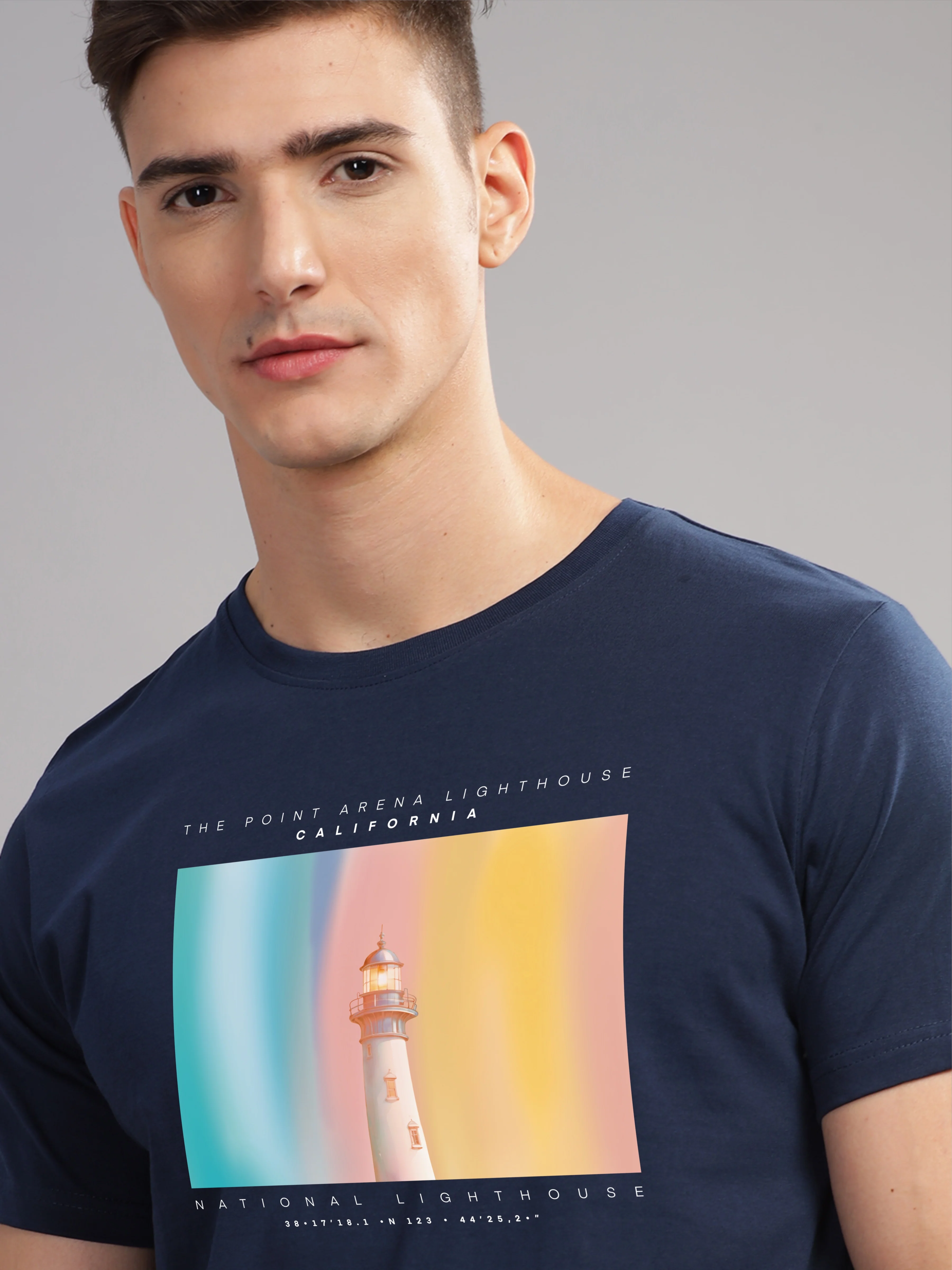 Men Navy Blue Round Neck T Shirt - Image 2