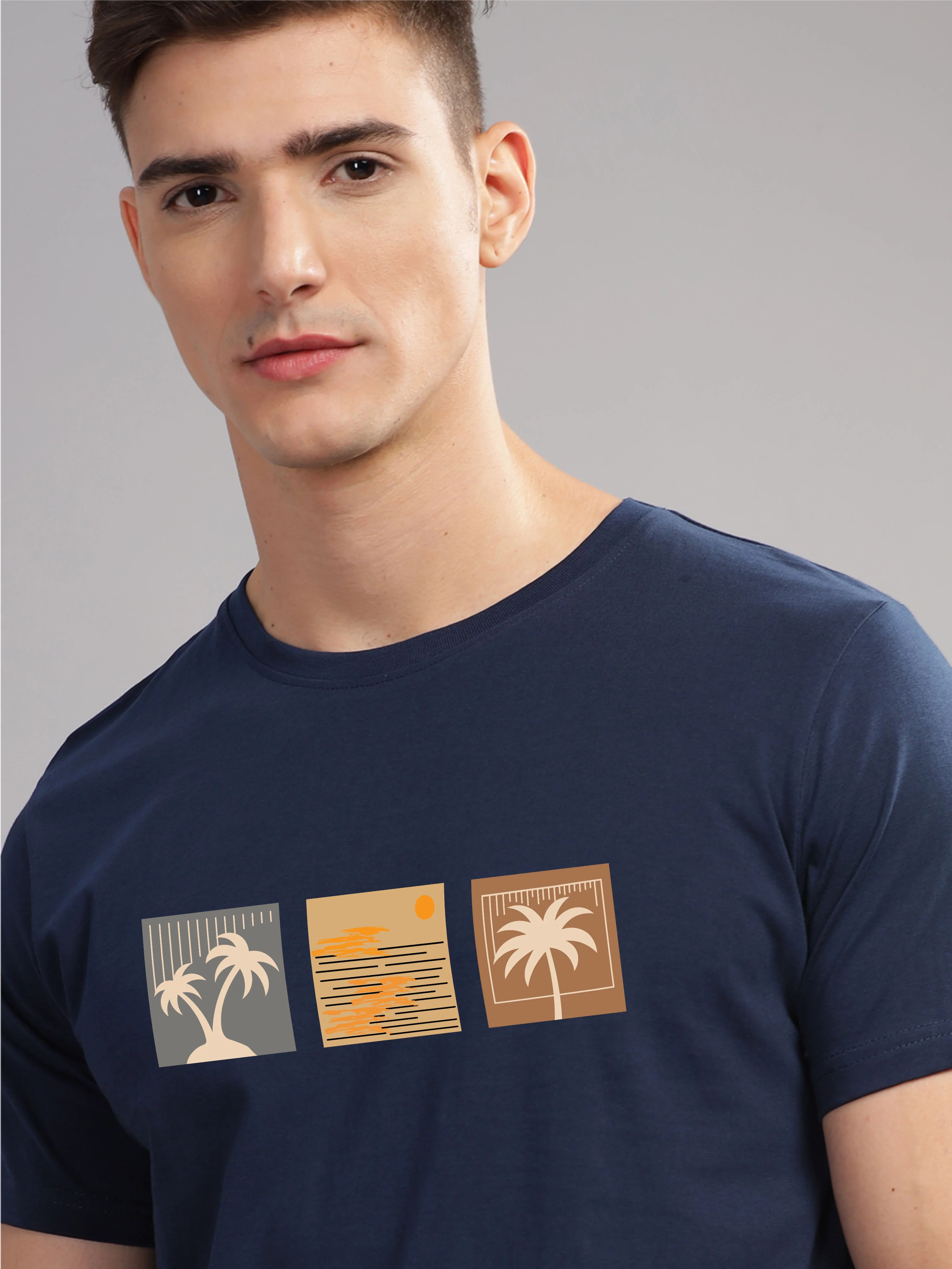 Men Navy Blue Round Neck T Shirt - Image 2