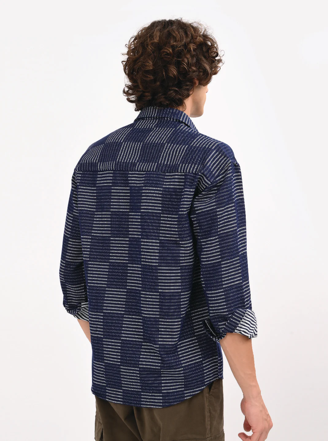 Men Navy Blue Self Jacquard Shirt - Image 5