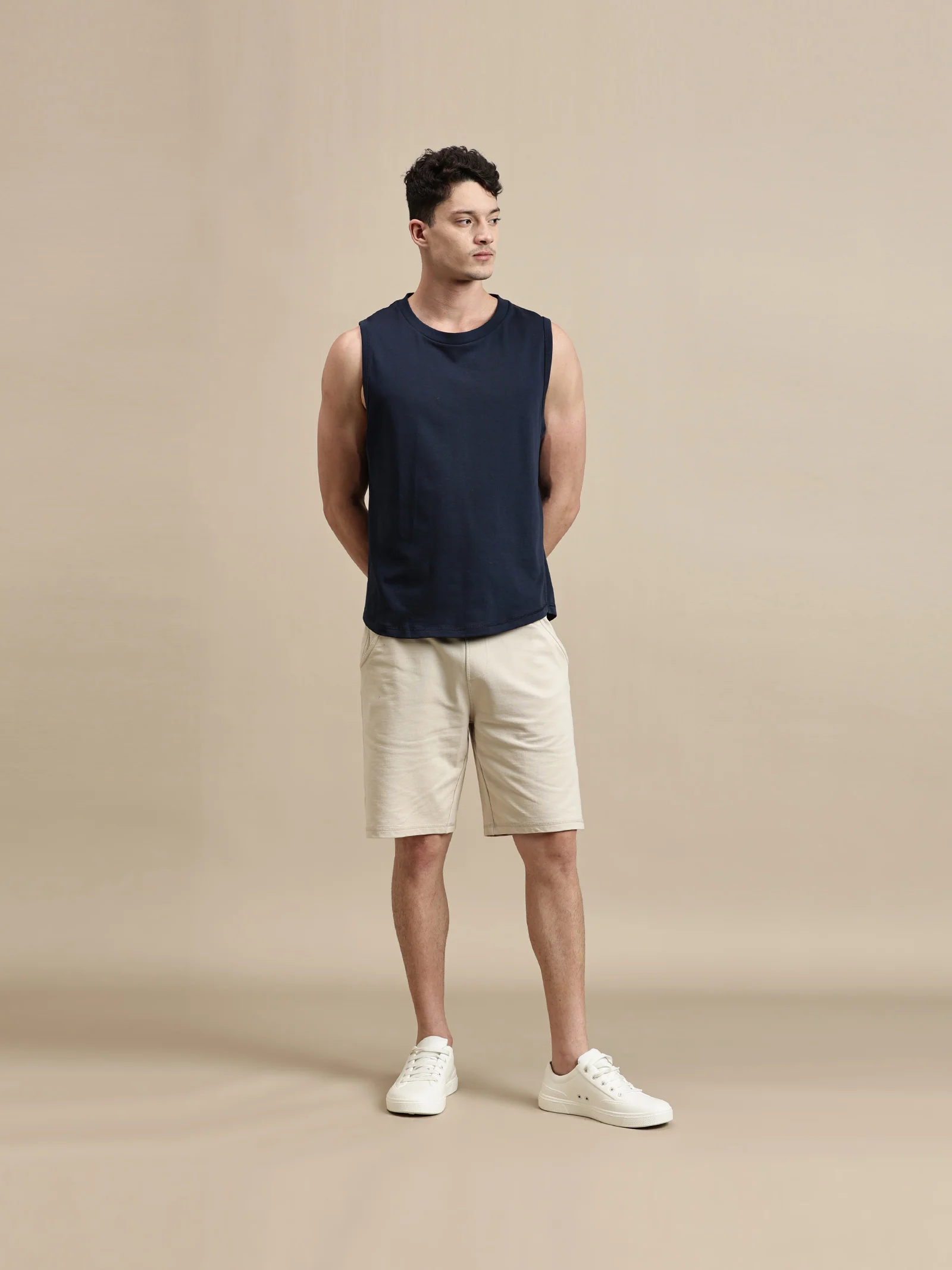 Men Navy Blue Sleeveless T-Shirt - Image 2