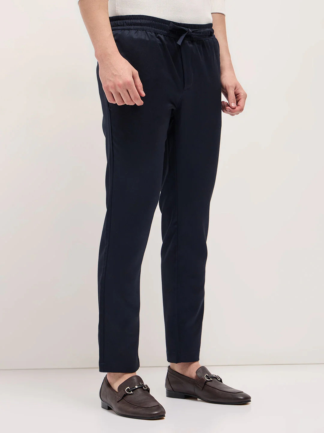 Men Navy Blue Slim Fit Formal Trouser - Image 3