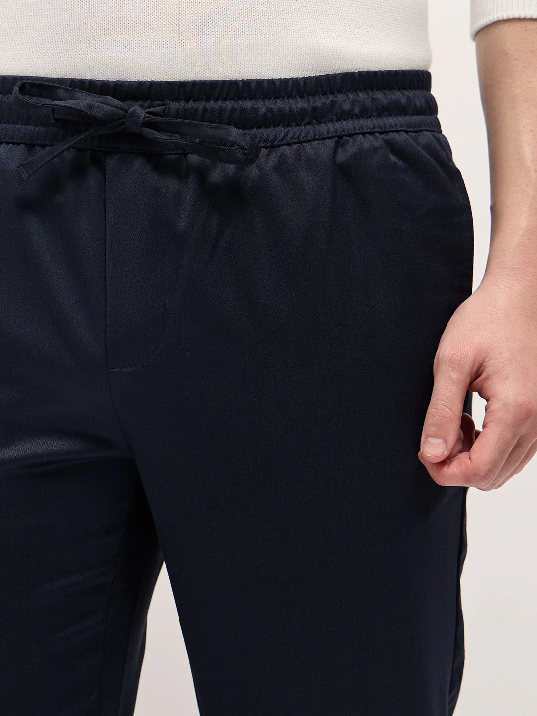 Men Navy Blue Slim Fit Formal Trouser - Image 5