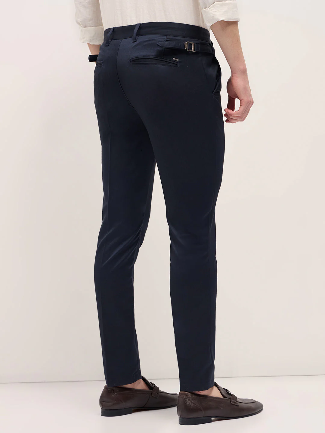 Men Navy Blue Slim Fit Formal Trouser - Image 2