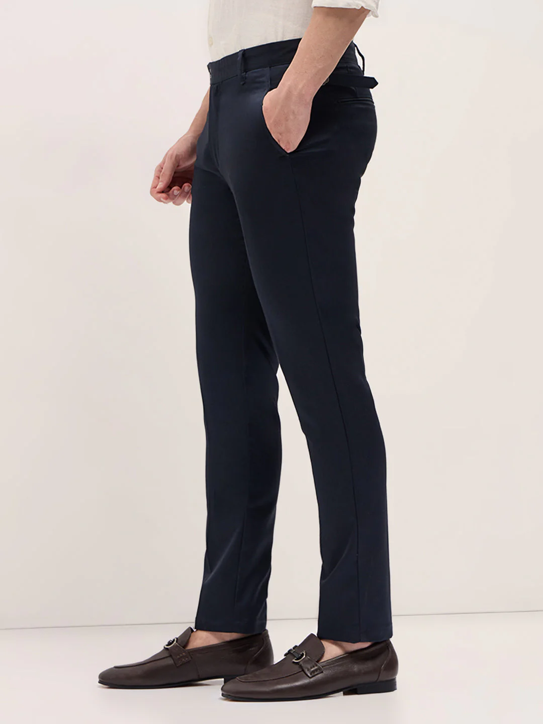 Men Navy Blue Slim Fit Formal Trouser - Image 3