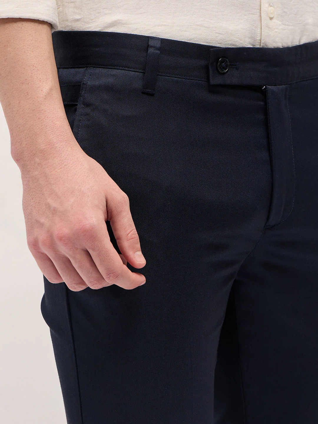 Men Navy Blue Slim Fit Formal Trouser - Image 5