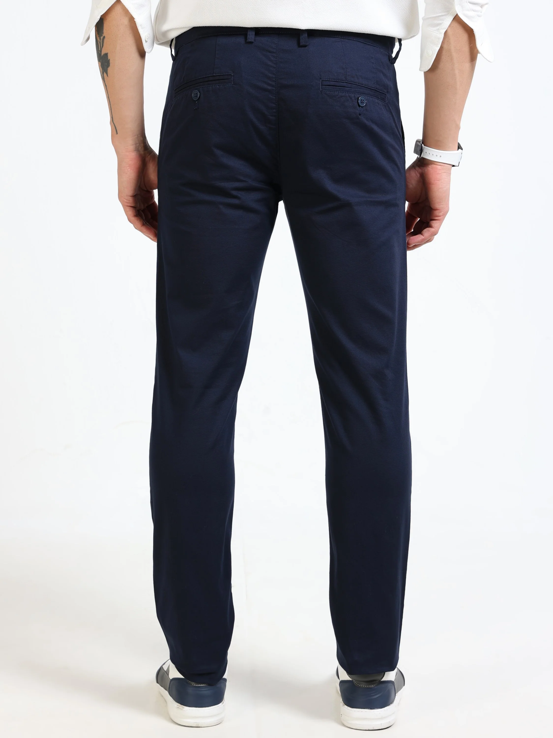 Men Navy Blue Slim Fit Pant - Image 5