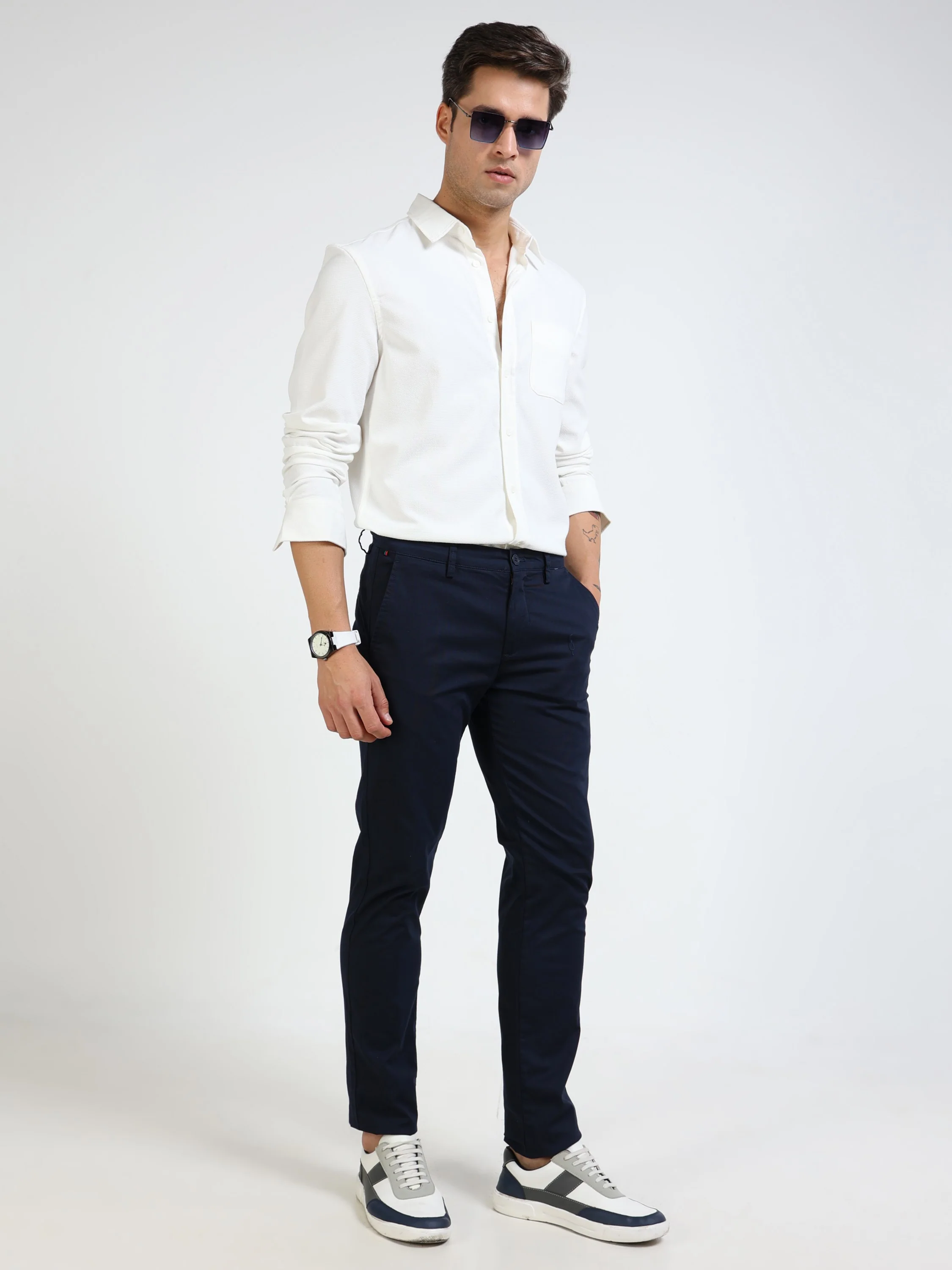 Men Navy Blue Slim Fit Pant - Image 7