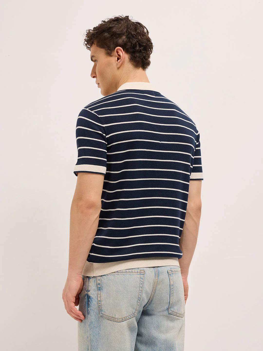 Men Navy Blue Slim Fit Polo - Image 2