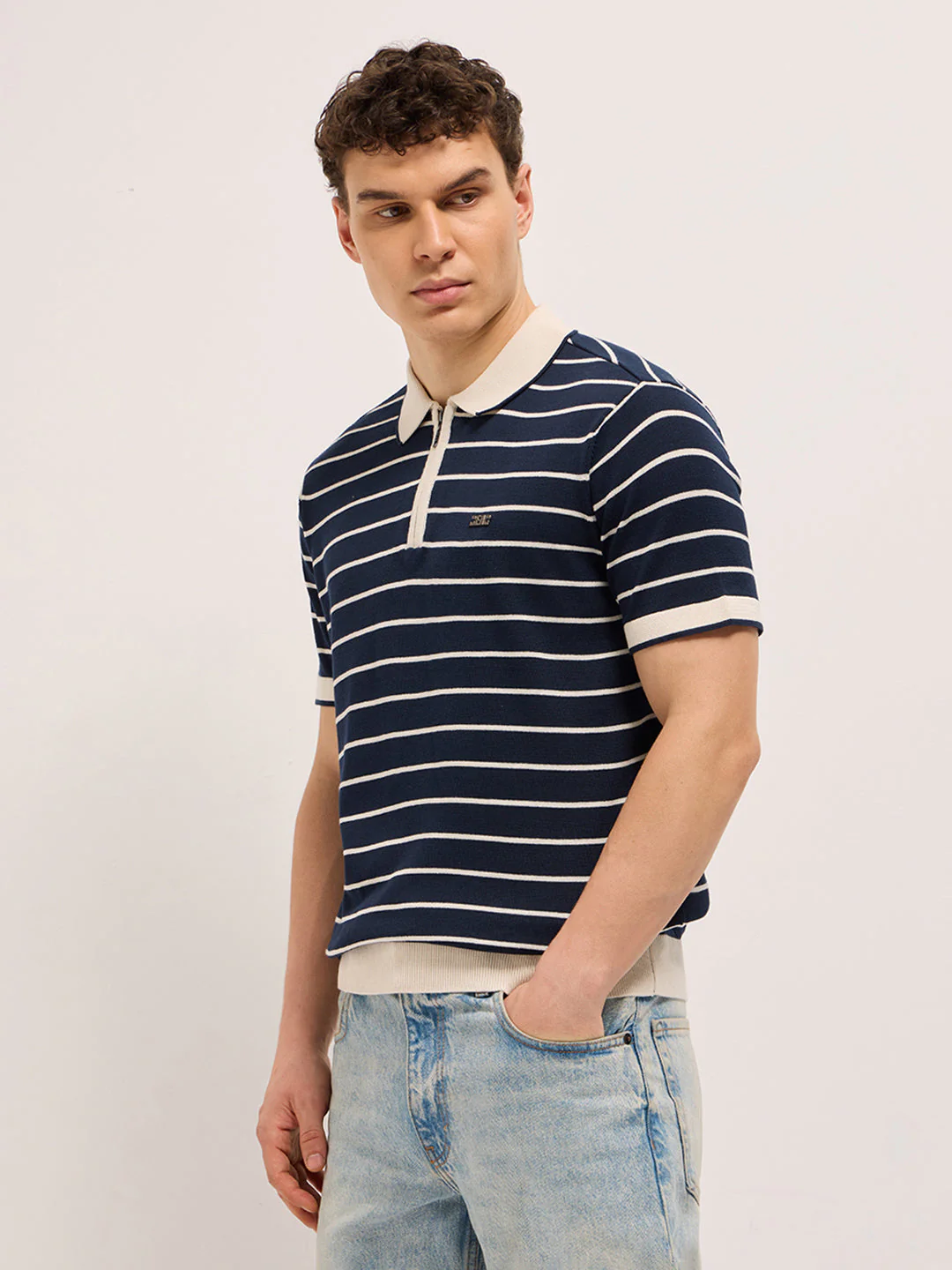 Men Navy Blue Slim Fit Polo - Image 3