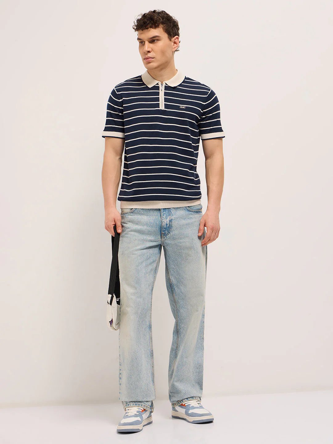 Men Navy Blue Slim Fit Polo - Image 4
