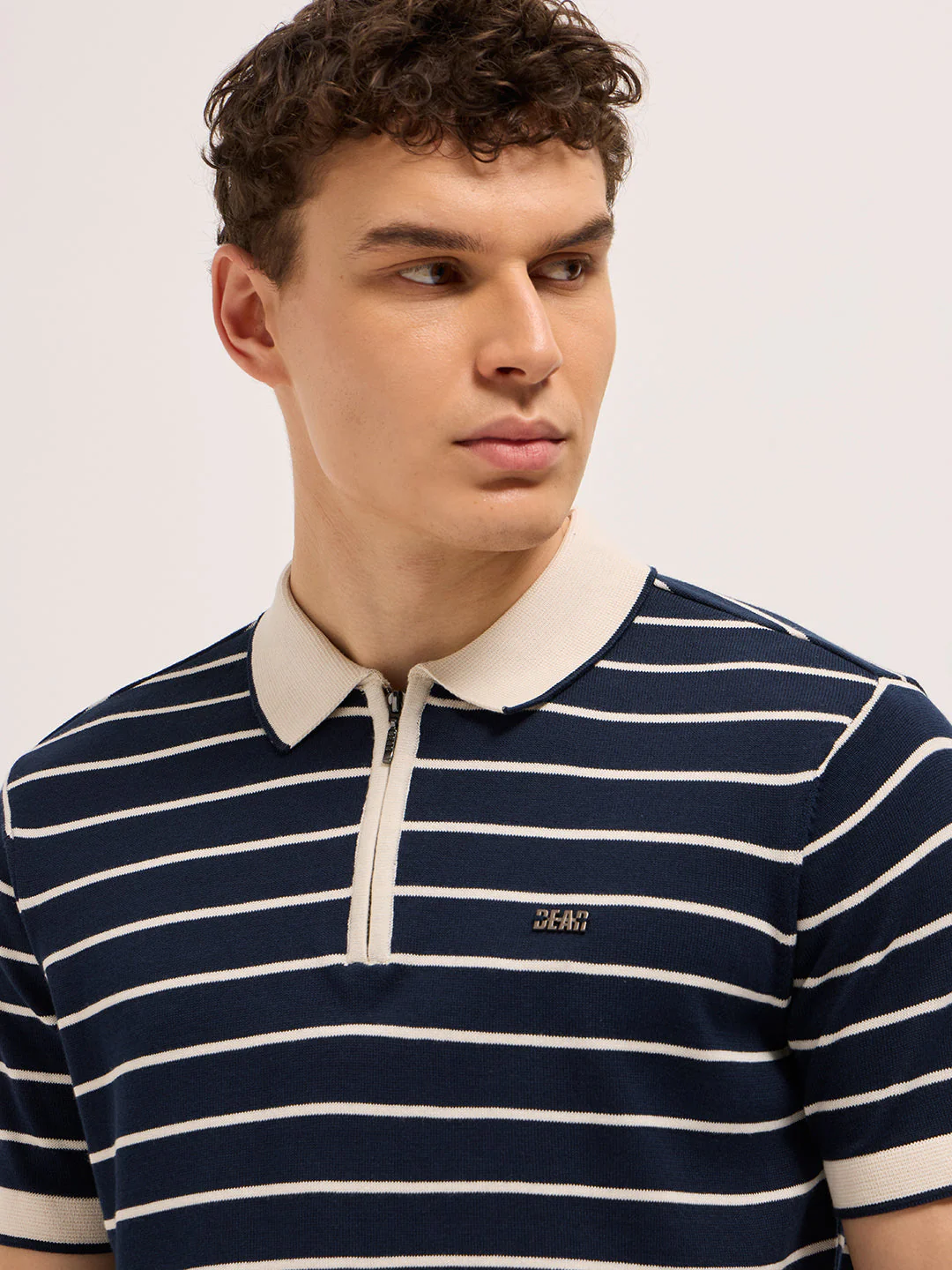 Men Navy Blue Slim Fit Polo - Image 5