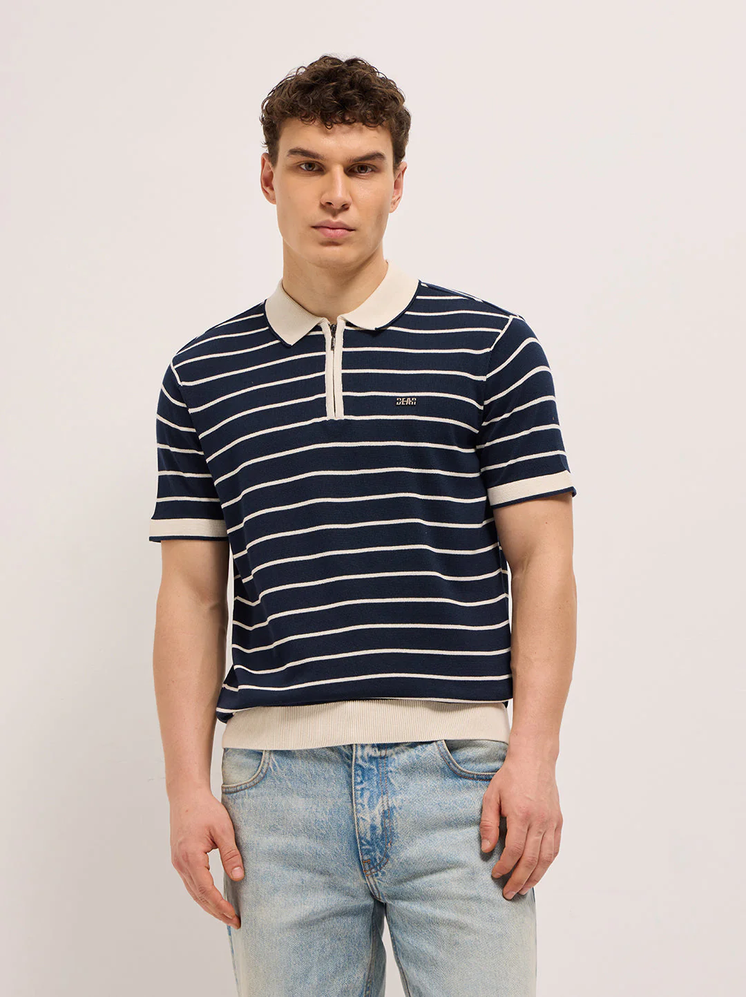 Men Navy Blue Slim Fit Polo - Image 6