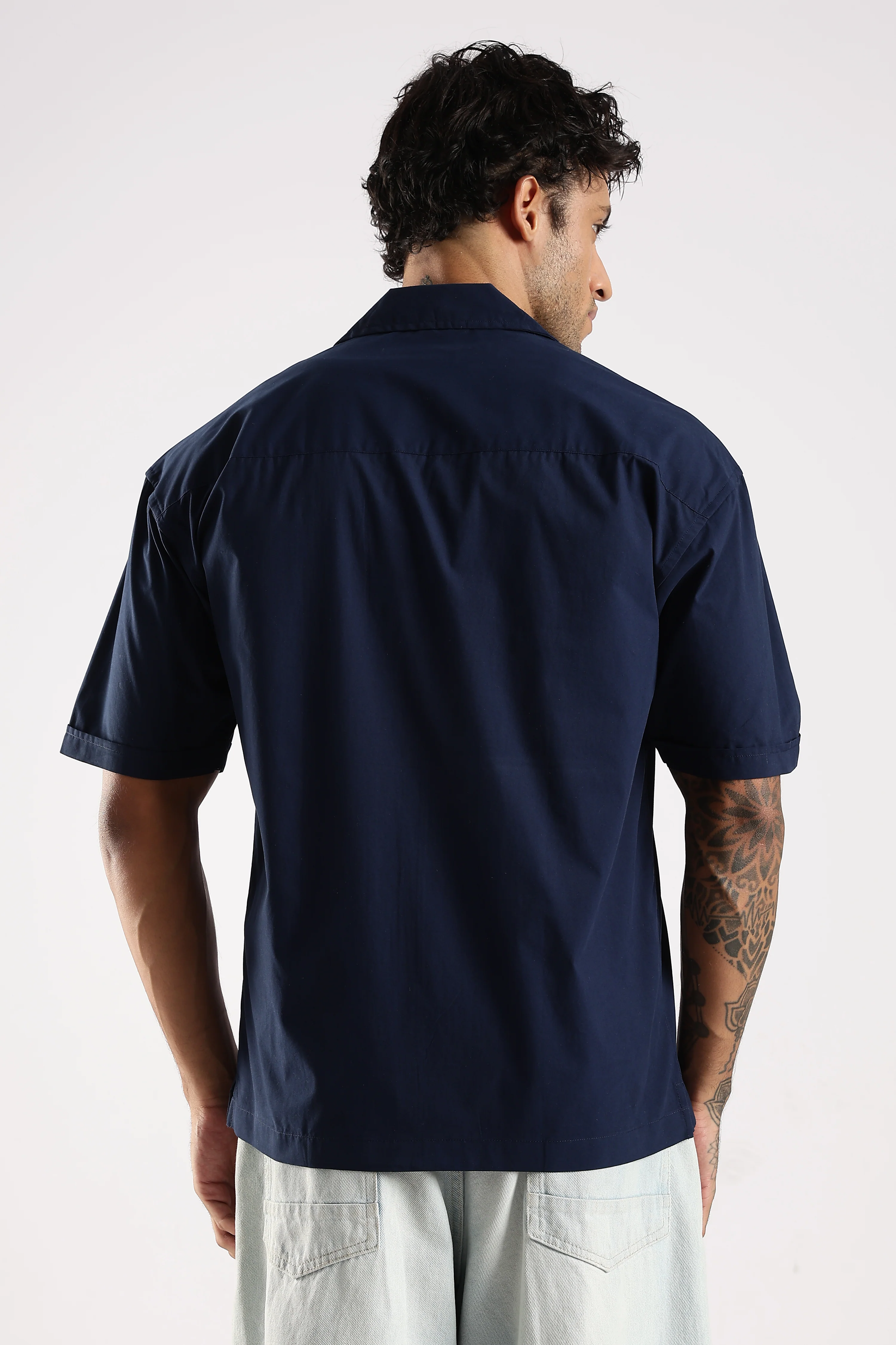 Men Navy Blue Slim Fit Shirt - Image 2