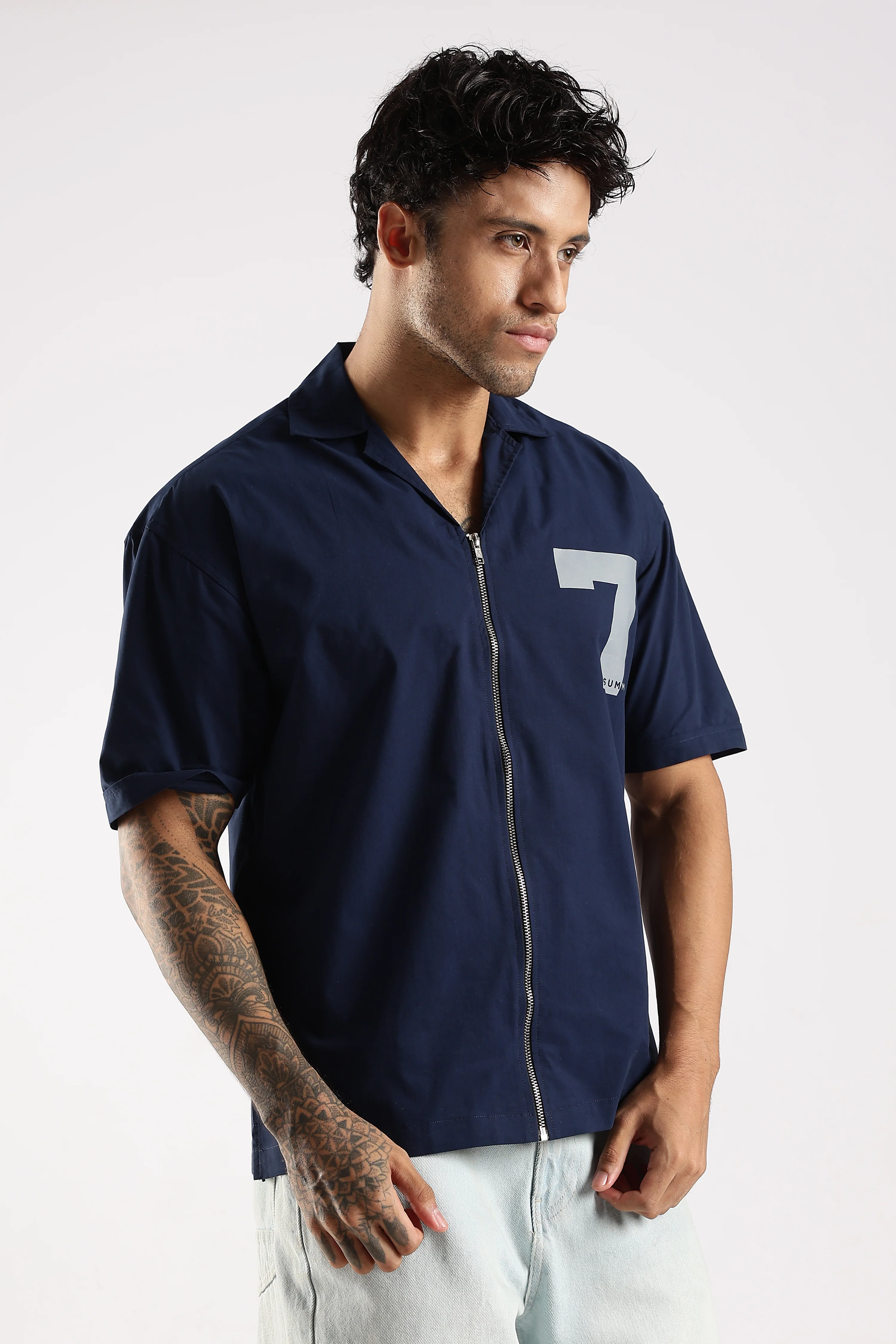 Men Navy Blue Slim Fit Shirt - Image 3
