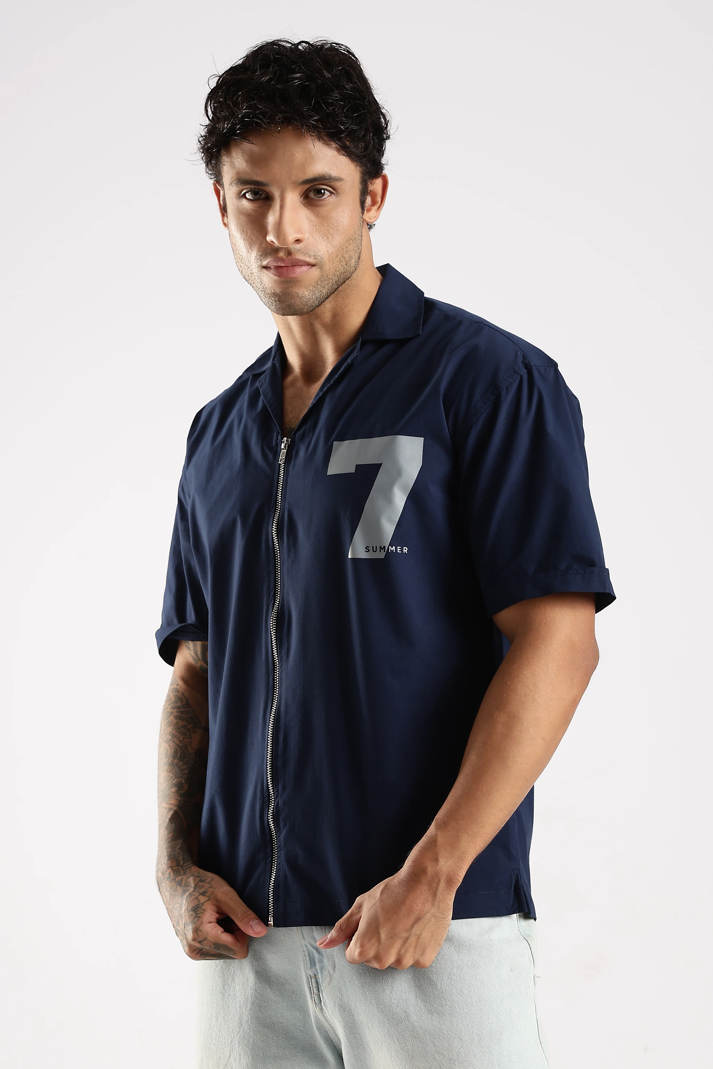 Men Navy Blue Slim Fit Shirt - Image 4