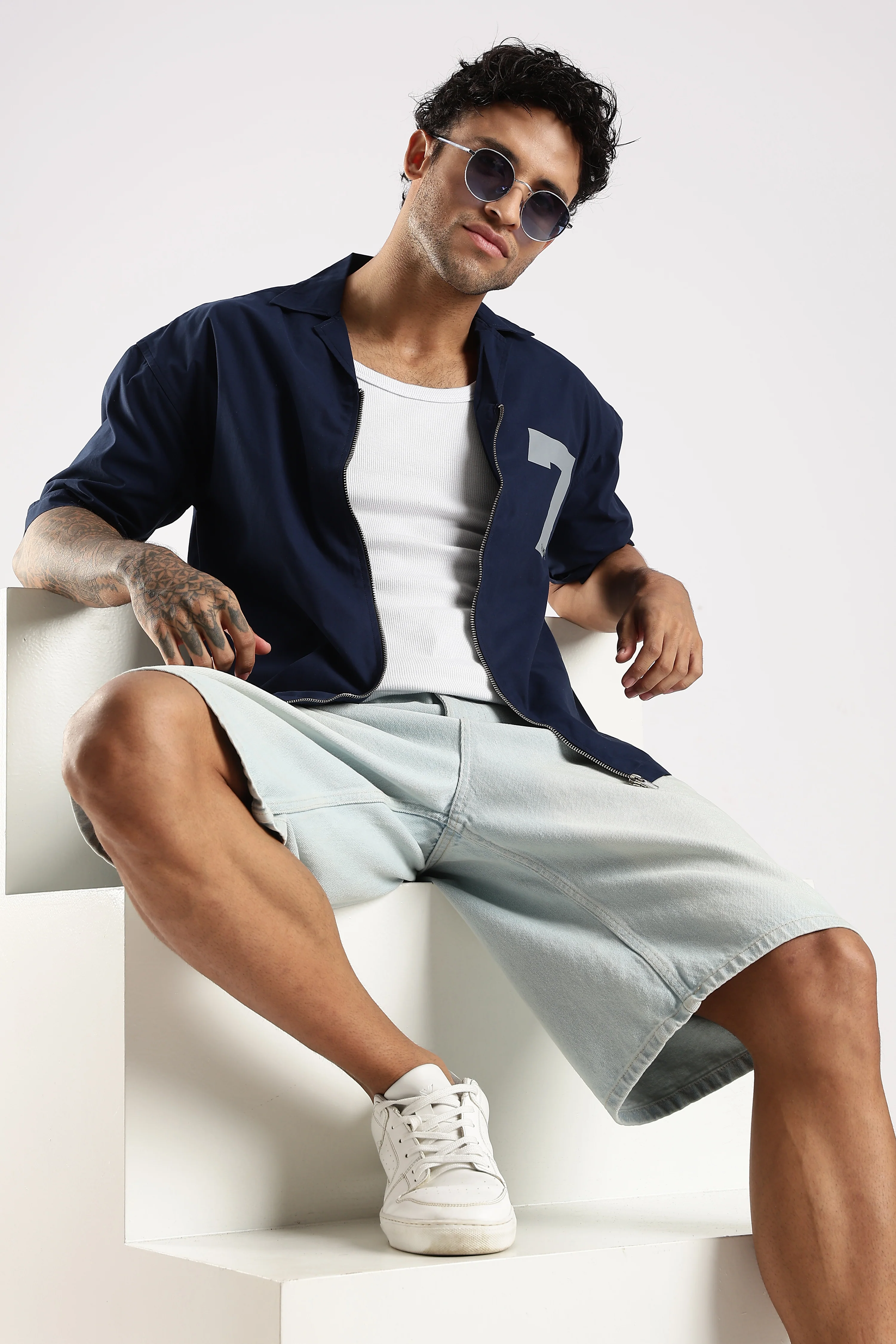 Men Navy Blue Slim Fit Shirt - Image 8