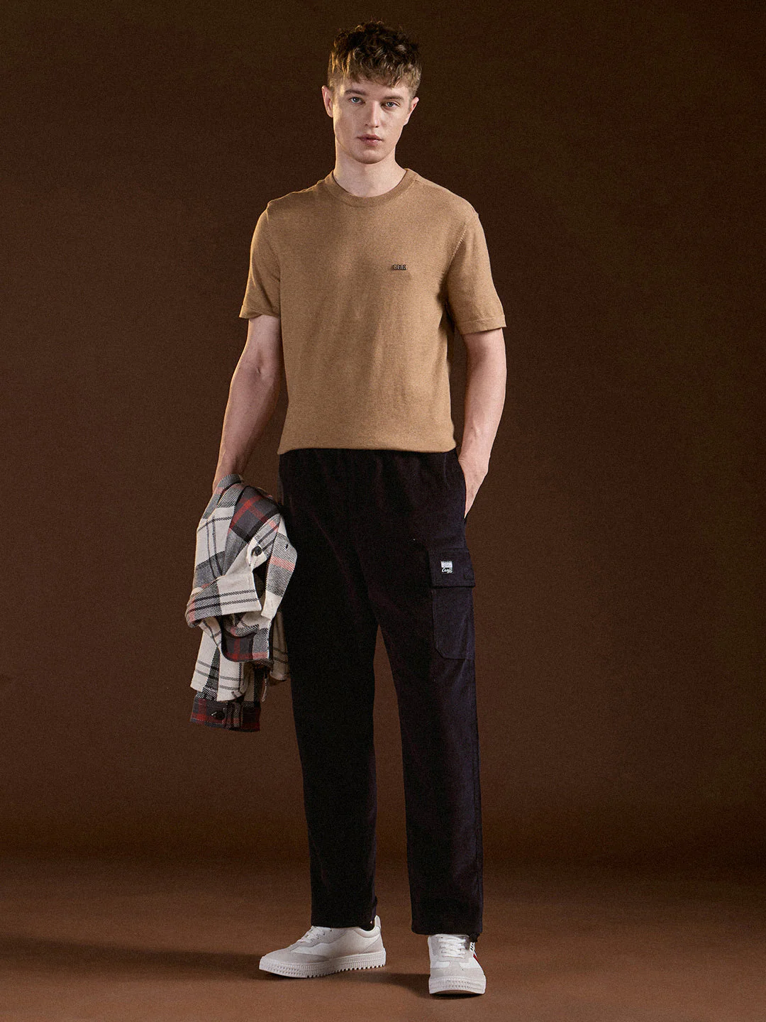 Men Navy Blue Solid Baggy Fit Stylish Corduroy Cargo Pant - Image 4