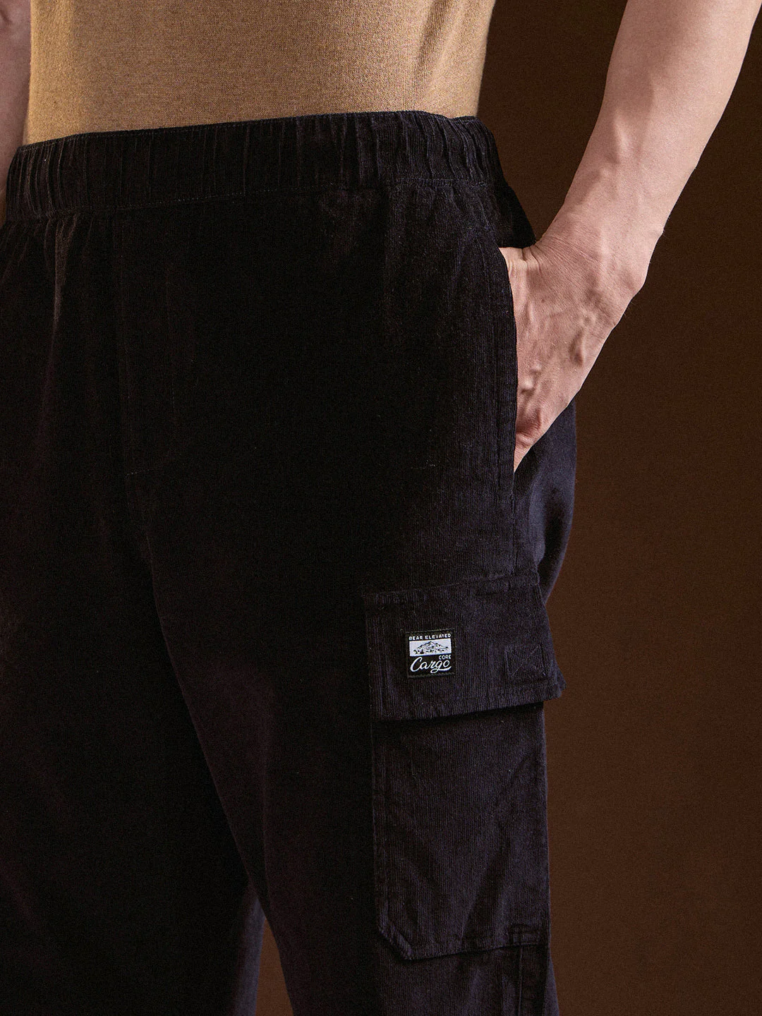 Men Navy Blue Solid Baggy Fit Stylish Corduroy Cargo Pant - Image 5