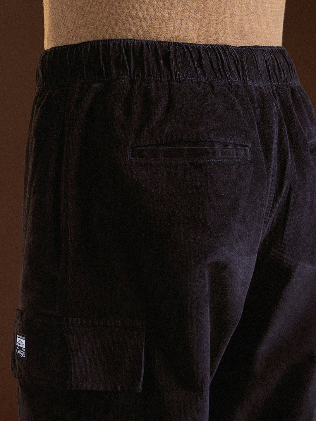 Men Navy Blue Solid Baggy Fit Stylish Corduroy Cargo Pant - Image 6