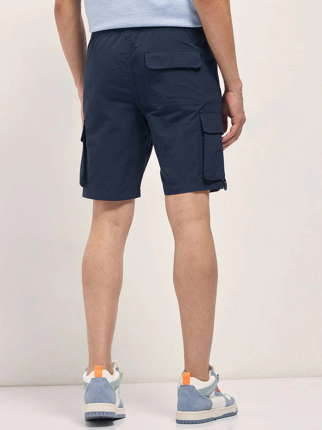Men Navy Blue Solid Nylon Cargo Shorts - Image 2