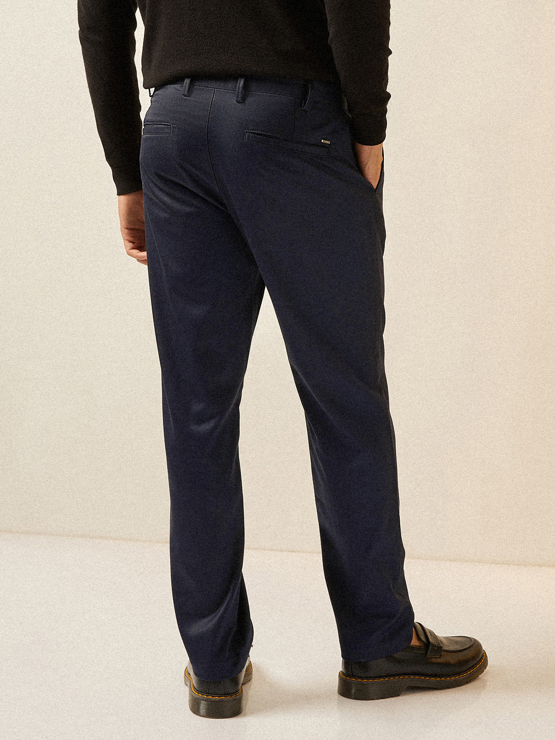 Men Navy Blue Solid Regular Fit Formal Trouser - Image 2