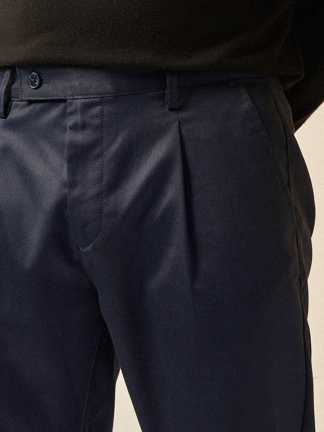 Men Navy Blue Solid Regular Fit Formal Trouser - Image 5